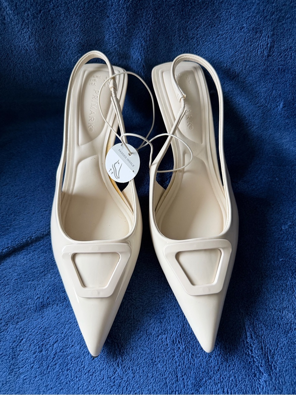 Primark Cream Pointed Slingback Mules with Geometric Detail